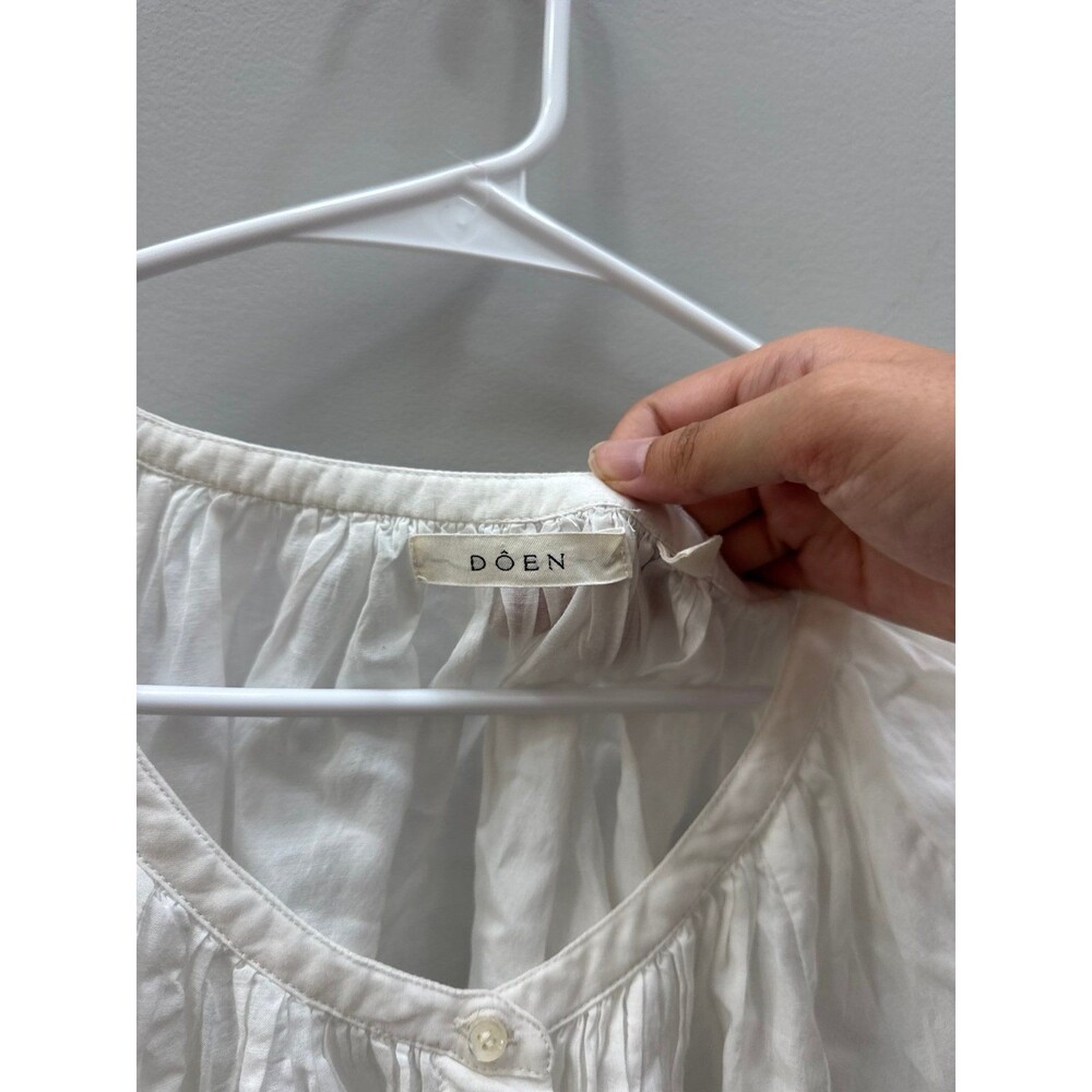 DÔEN June Top in Salt White Puff Sleeve Button Front Blouse Large - Picture 3 of 7